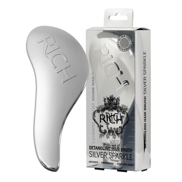 RICH Pure Luxury Satin Touch Detangling Brush Silver Metallic KAMMID JA HARJAD