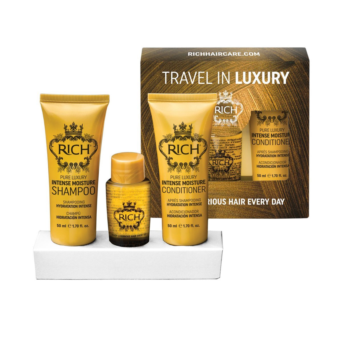 RICH Pure Luxury Travel In Luxury Set (Sh 50 ml+Cond 50 ml+Oil 30 ml)